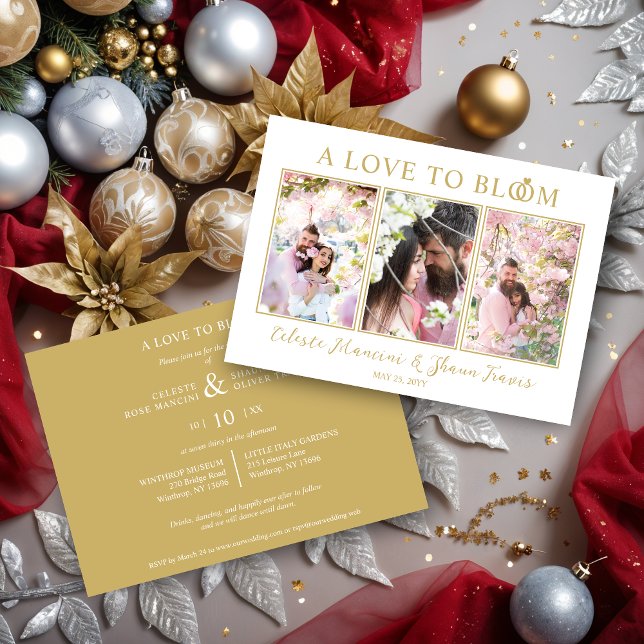 Convites Cute Wedding Rings Luxurious 3 Multi Photos  (Cute Wedding Rings Luxurious 3 Multi Photos in Fake Gold Invitations Cards.)