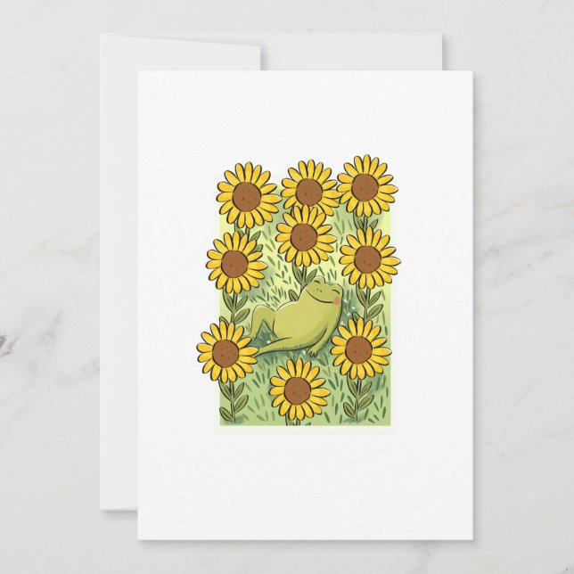 Convites Cute Whimsical Frog And Sunflowers Illustration (Frente)