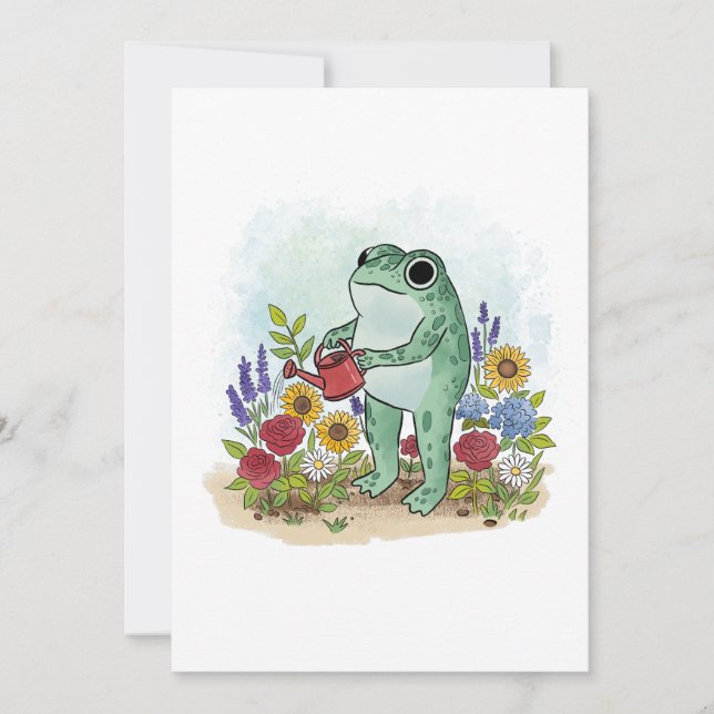 Convites Cute Whimsical Frog In Flower Garden Illustration (Frente)