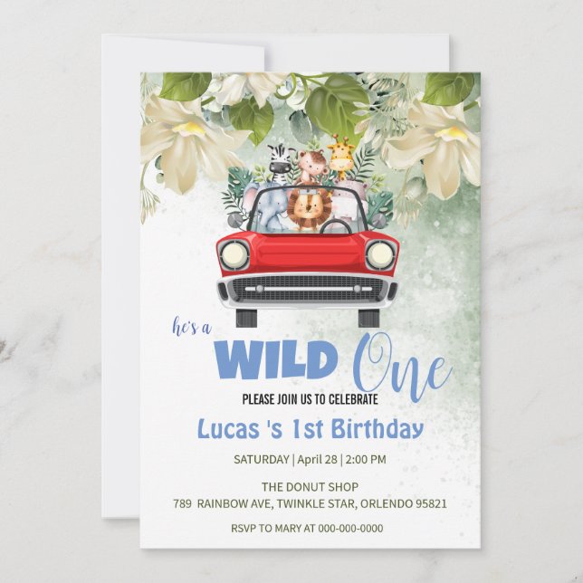 Convites Cute Wild One Safari Animal Love primeiro aniversa (Frente)