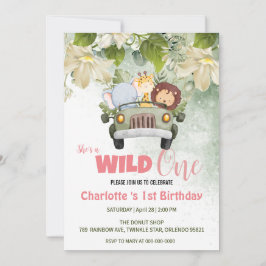 Convites Cute Wild One Safari Flora primeiro aniversario de