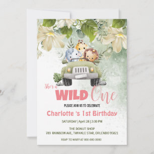 Convites Cute Wild One safari primeiro aniversario floral d