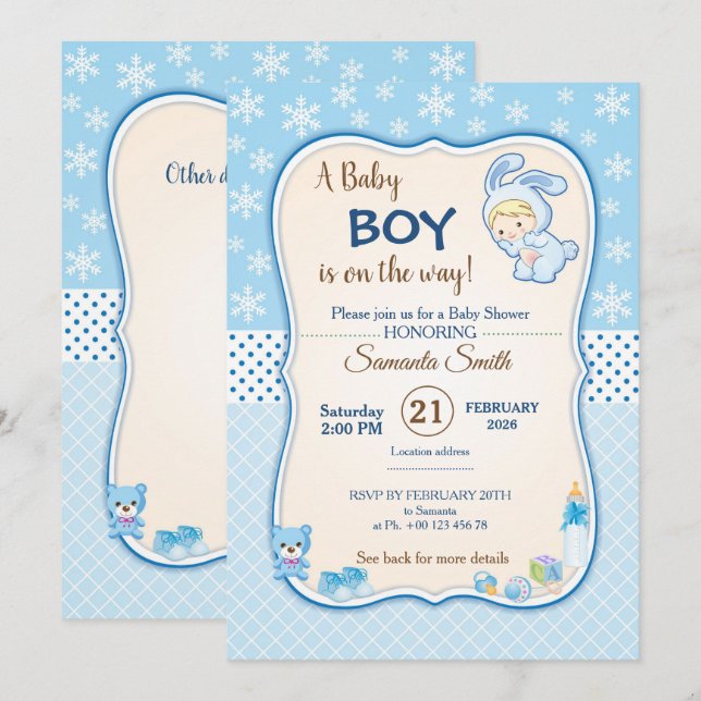 Convites Cute Winter Banny Baby Shower Invitation (Frente/Verso)