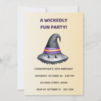 Convites Cute Witch Hat Halloween Birthday Invitation Kids