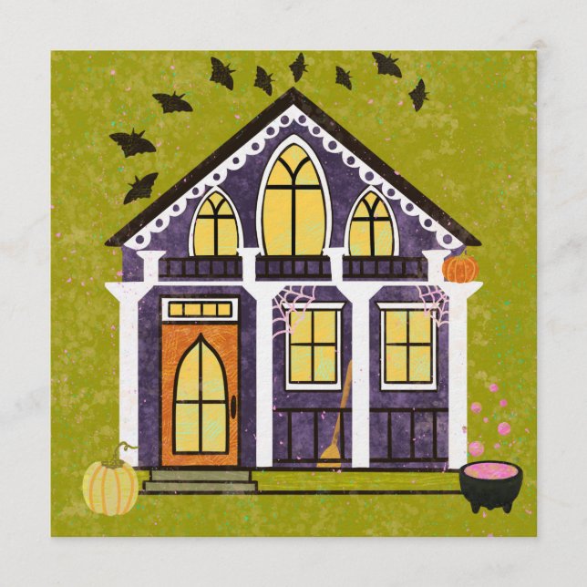 Convites Cute Witchy Haunted Halloween Cottage  (Frente)