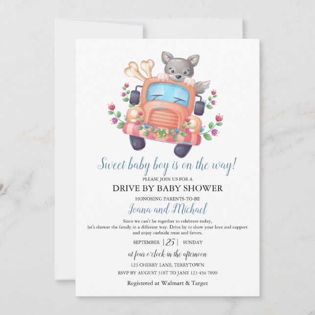 Convites Cute Wolf Boy Baby Shower Drive Through   (Frente)