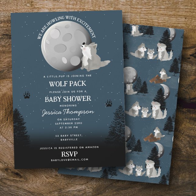 Convites Cute Wolf Pack Woodland Moon Howling Baby Shower (Cute Wolf Pack Woodland Moon Howling Baby Shower Invitation)