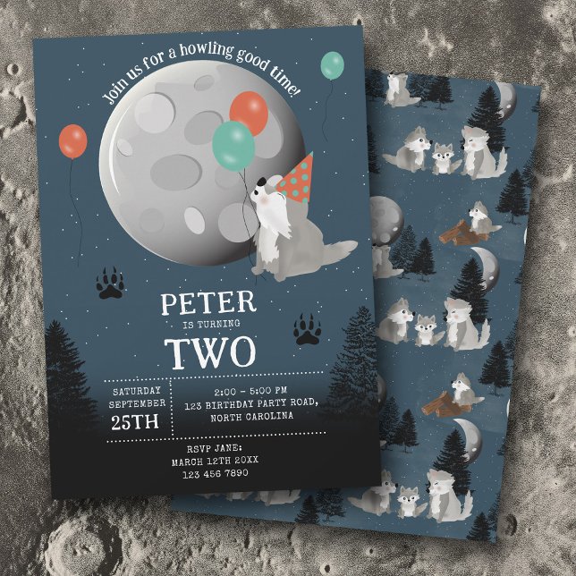 Convites Cute Wolf Pack Woodland Moon Howling Birthday (Cute Wolf Pack Woodland Moon Howling Birthday Invitation)