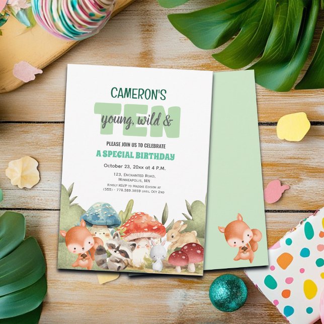 Convites Cute Woodland Animals 10th Birthday Party  (Criador carregado)