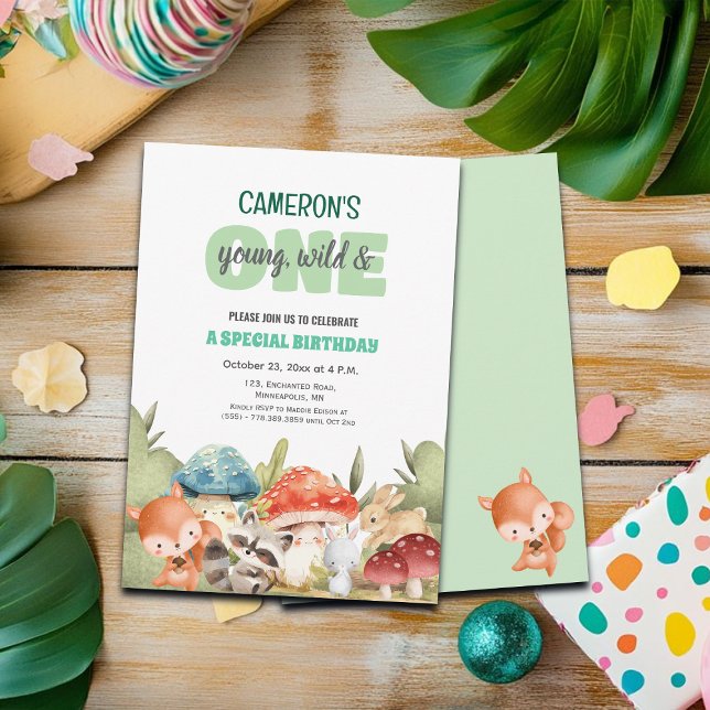 Convites Cute Woodland Animals 1st Birthday Party  (Criador carregado)