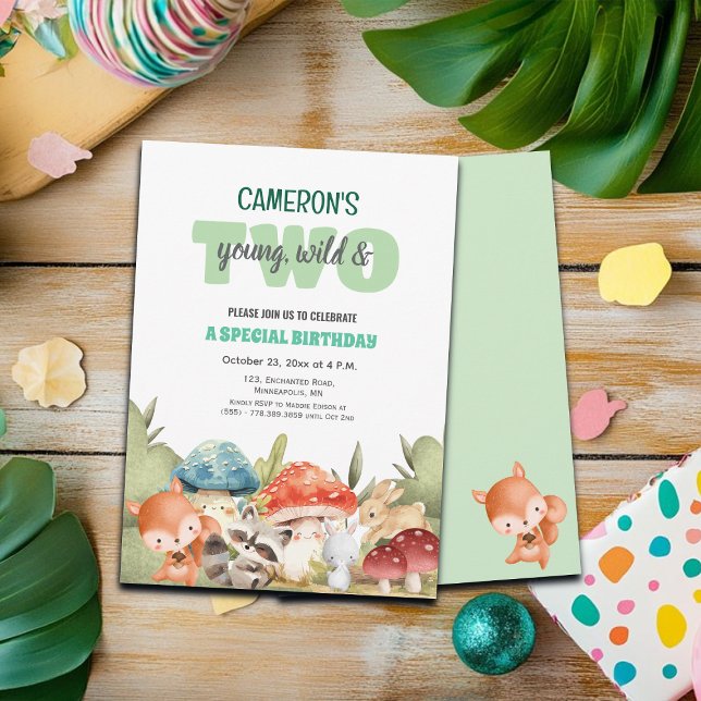 Convites Cute Woodland Animals 2nd Birthday Party  (Criador carregado)