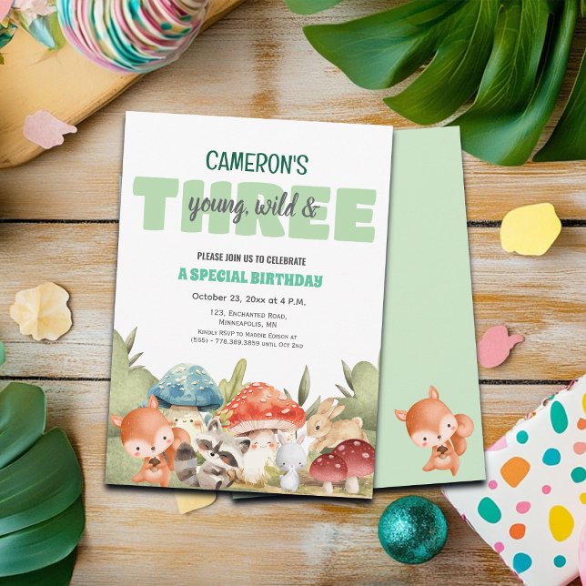 Convites Cute Woodland Animals 3rd Birthday Party  (Criador carregado)