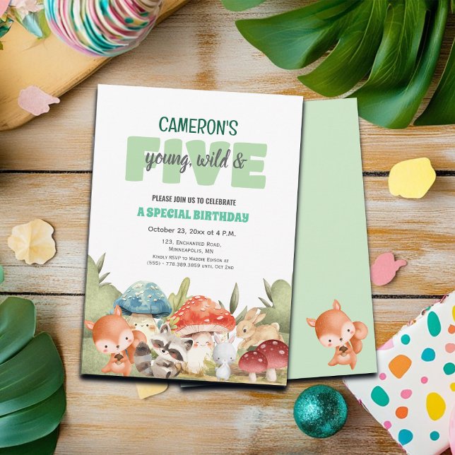 Convites Cute Woodland Animals 5th Birthday Party  (Criador carregado)