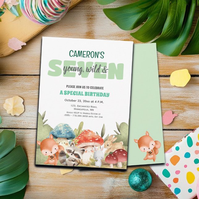 Convites Cute Woodland Animals 7th Birthday Party  (Criador carregado)