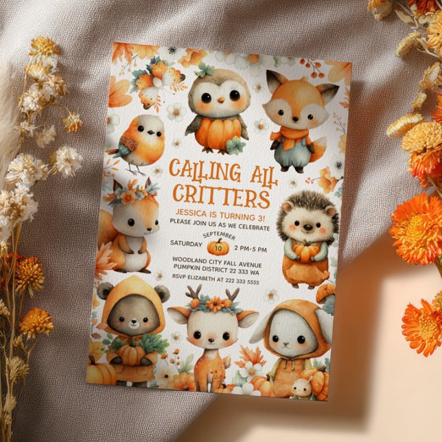 Convites Cute Woodland Animals Festive Autumn Kids Birthday (Criador carregado)