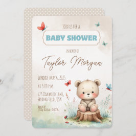 Convites Cute Woodland Bear Baby Shower Invitation
