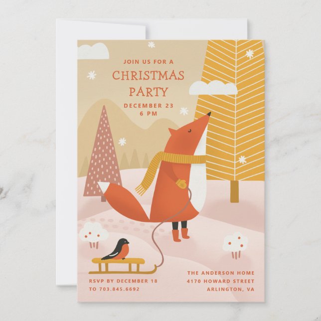 Convites Cute Woodland Fox | Winter Forest Christmas Party (Frente)