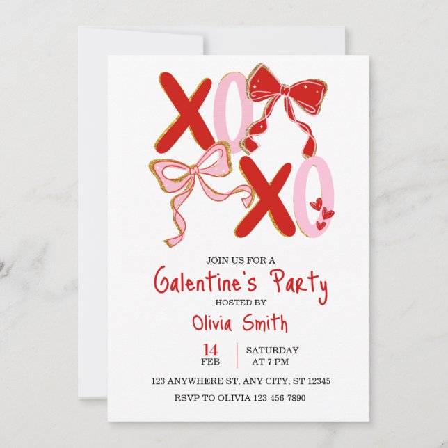 Convites cute xo Galentine’s Day invitation, girly invite (Frente)