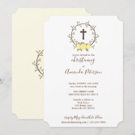 Convites Cute Yello Floral Wreath Cross Baptism