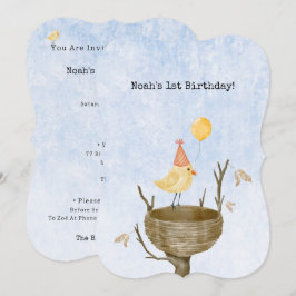 Convites Cute Yellow Bird With Balloon Birthday Invitation