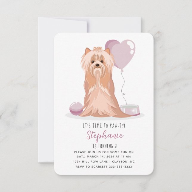 Convites Cute Yorkshire Terrier Birthday (Frente)