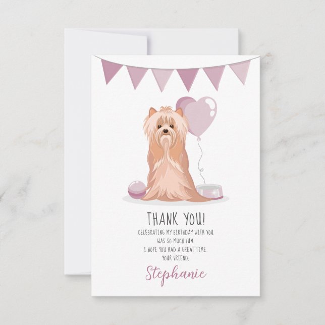 Convites Cute Yorkshire Terrier Birthday Obrigado (Frente)