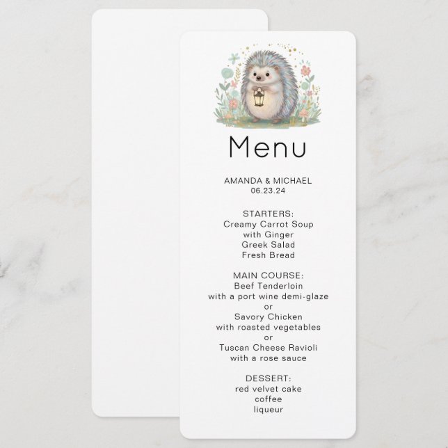 Convites Cuteouriço com Menu de Lanterna (Frente/Verso)