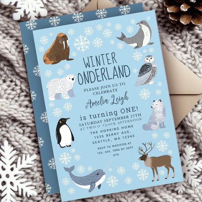 Convites Cuter Animals Winter Onederland Kids 1st Birthday (Criador carregado)