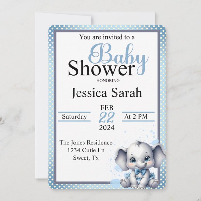 Convites Cutie Blue Elephant - Little Peanut (Frente)