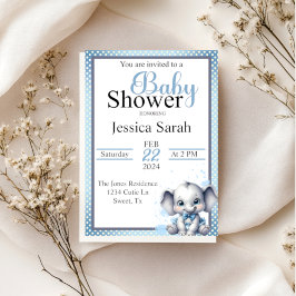 Convites Cutie Blue Elephant - Pequeno Amendoim