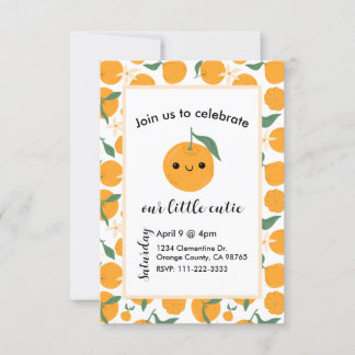 Convites Cutie Clementine Mandarin Tangerine Orange Blue