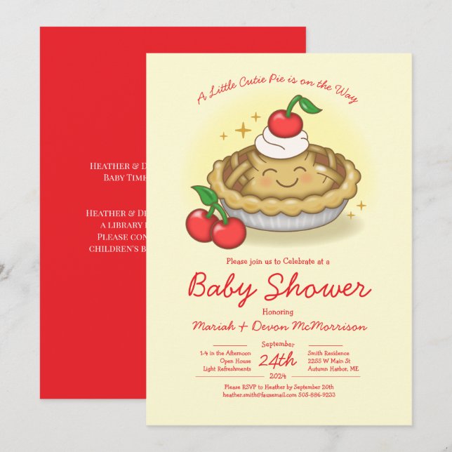 Convites Cutie Pie Baby Shower Cherry (Frente/Verso)
