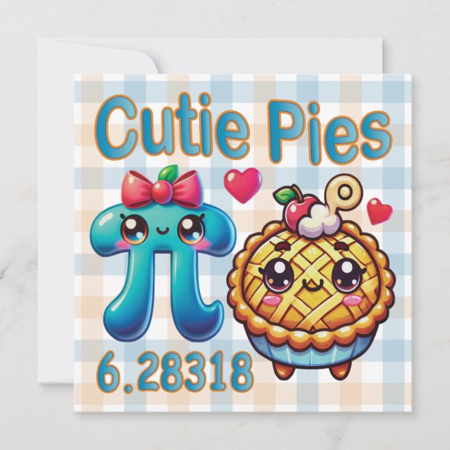 Convites "Cutie Pies" - Símbolo de Pi Cónico e Pie Pun (Frente)
