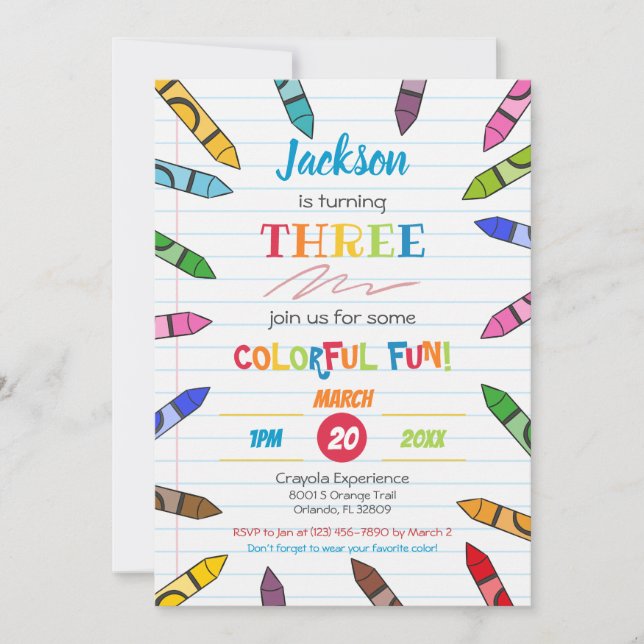 Convites Cuties Crayon Art Paper Colorida Party Birthday in (Frente)
