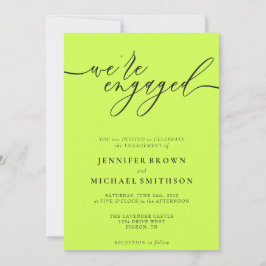 Convites Cyber Lime & Jet Black Minimal We are Engaged