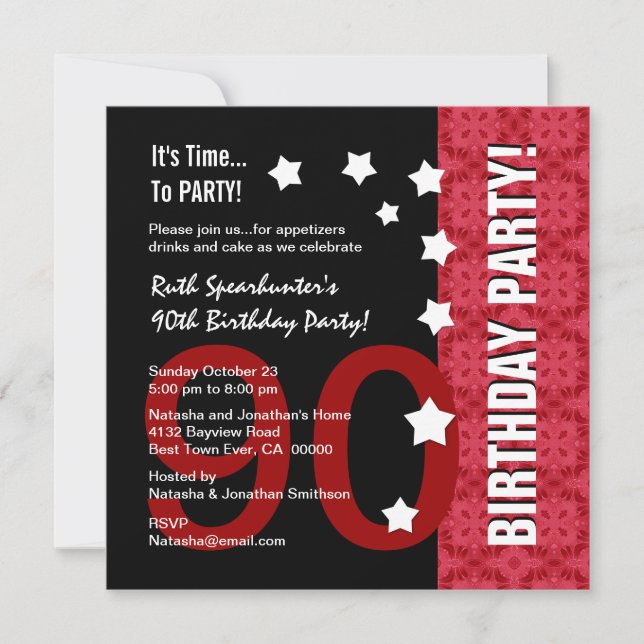 Convites D90A engraçado vermelho do aniversário do 90 e (Frente)
