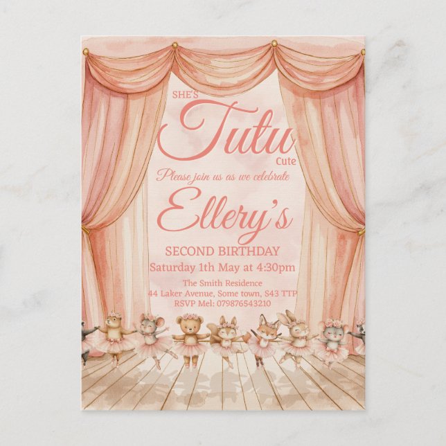 Convites da Bailarina da Floresta em Aquarela (Frente)