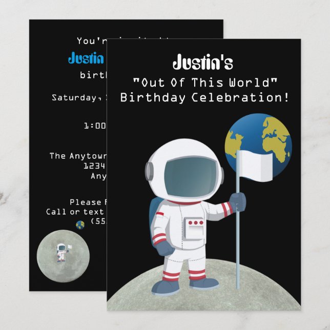 Convites Da Festa de aniversário Do Astronauta (Frente/Verso)