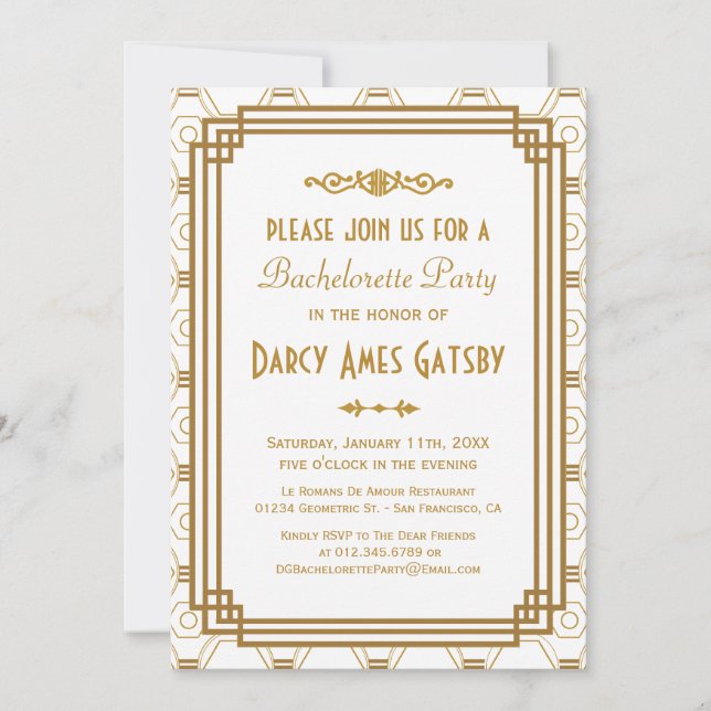 Convites da festa de solteira do art deco (Frente)