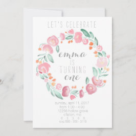 Convites da flor do rosa do primeiro aniversario