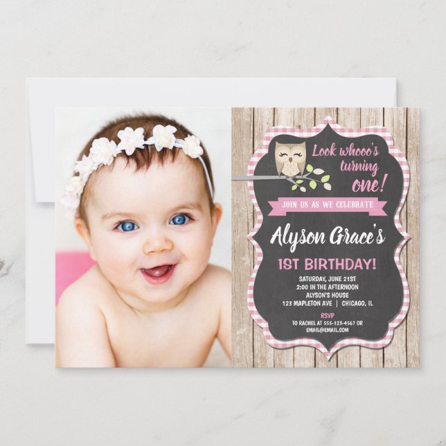 Convites da foto do aniversário da coruja, (Frente)