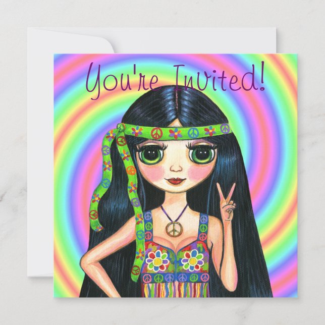 Convites Da paz sinal de paz de piscamento do Hippie da (Frente)