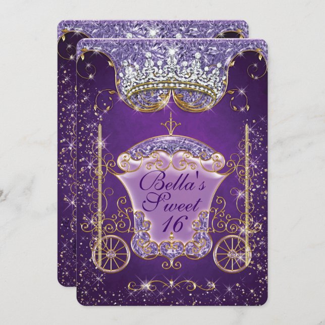 Convites da princesa Carruagem Jóia Partido (Frente/Verso)