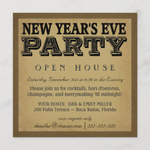 Convites da véspera de ano novo - Woodcut do