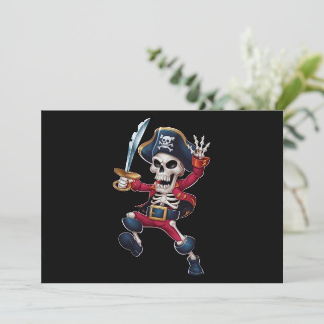 Convites Dabbing Skeleton Pirate Halloween Kids Jolly Roger (Em pé/Frente)