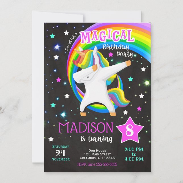 Convites Dabbing Unicorn Birthday (Frente)