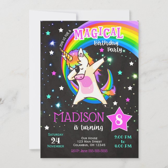 Convites Dabbing Unicorn Birthday (Frente)