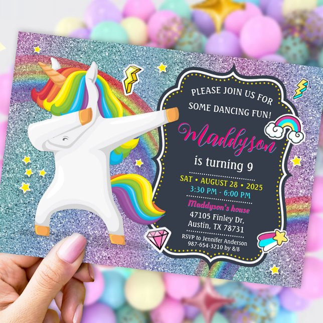 Convites Dabbing Unicorn Invitation for Dance Party (Dabbing Unicorn Invitation for Dance Party)