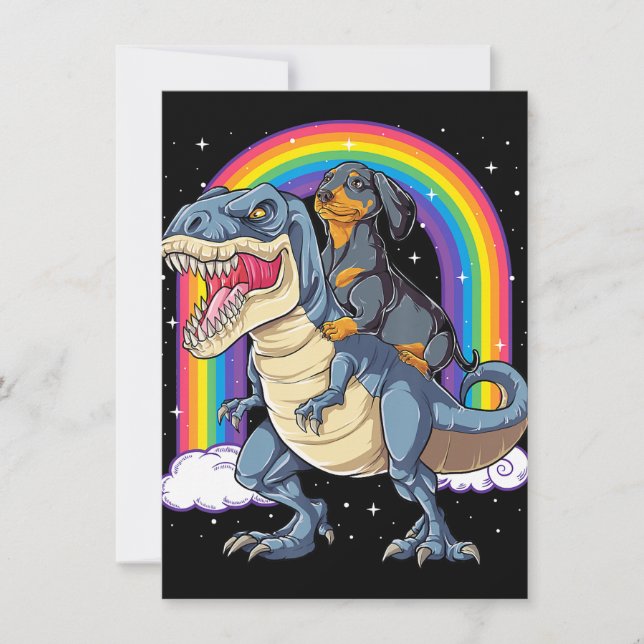 Convites Dachshund Andando Dinossauro T Rex Presentes Rapaz (Frente)