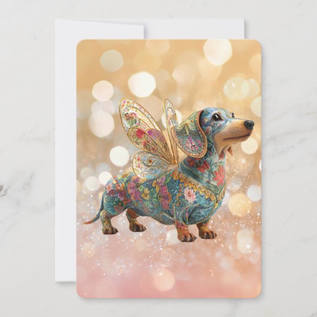 Convites Dachshund Angel Fairy Birthday (Frente)